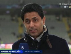 Nasser Al-Khelaifi Rayakan Sukses PSG Permalukan Barcelona di Liga Champions