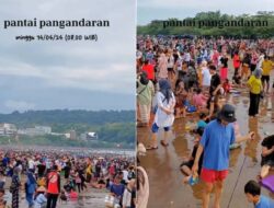 Penampakan Pantai Pangandaran Ramai Dipadati Pengunjung, Berubah Jadi Lautan Manusia