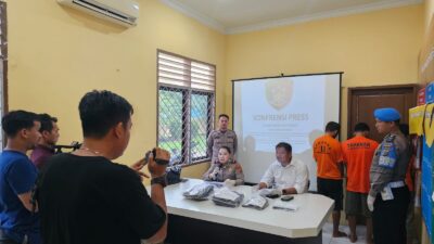Polsek Medan Tuntungan Konferensi Pers Pengungkapan Tindak Pidana Pembunuhan di Pasar Induk Lau Cih – BeritaNasional.ID